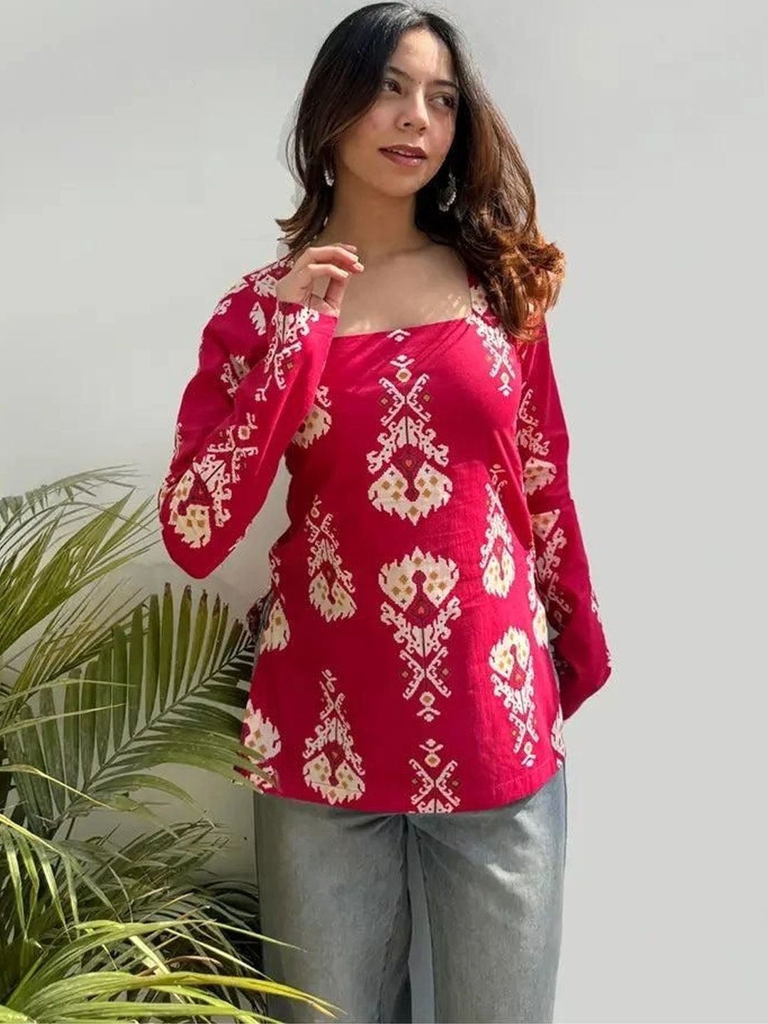 KALINI Ethnic Motifs Printed Square Neck Pure Cotton Kurti-picture-21