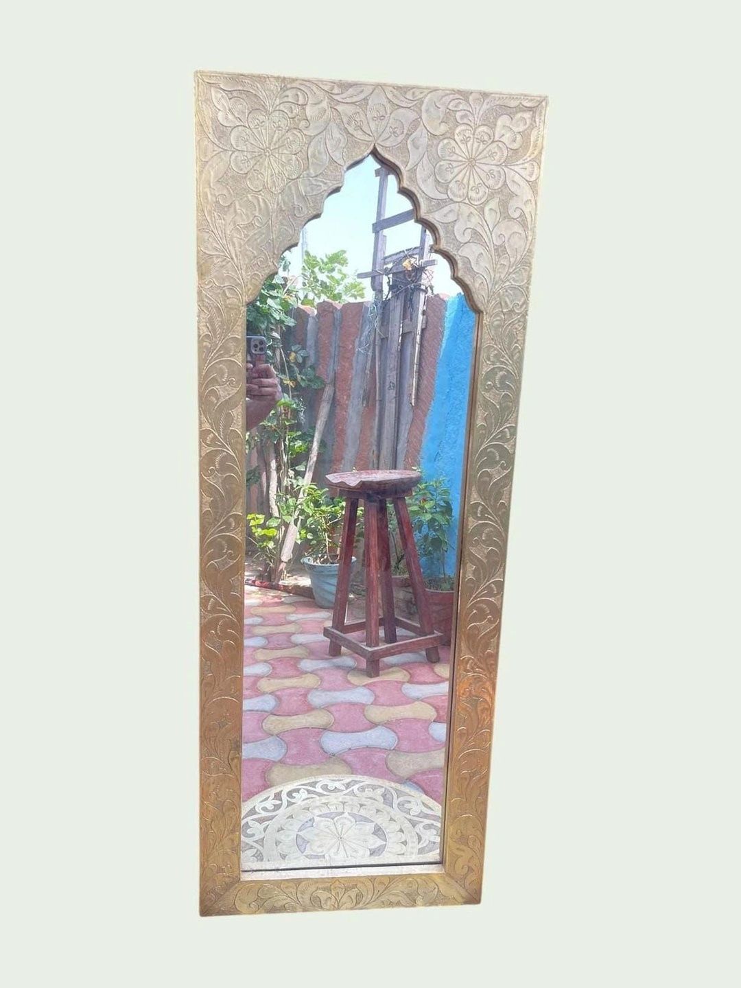 PREET GALLERY Beige Wooden Dressing Room Makeup Wall Mirror-picture-18