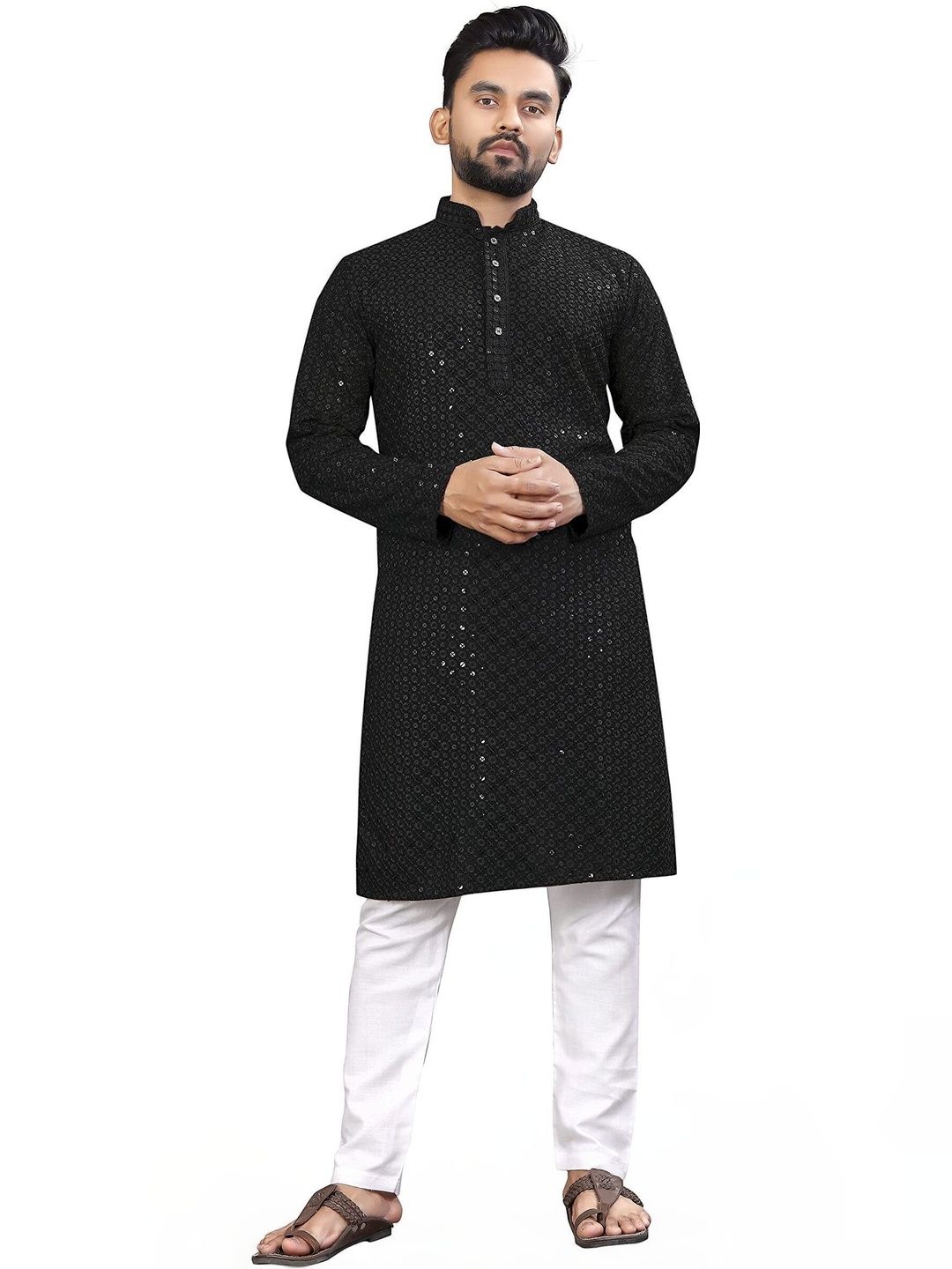 Moda Rapido Men Embellished Sequinned Handloom Kurta-picture-38