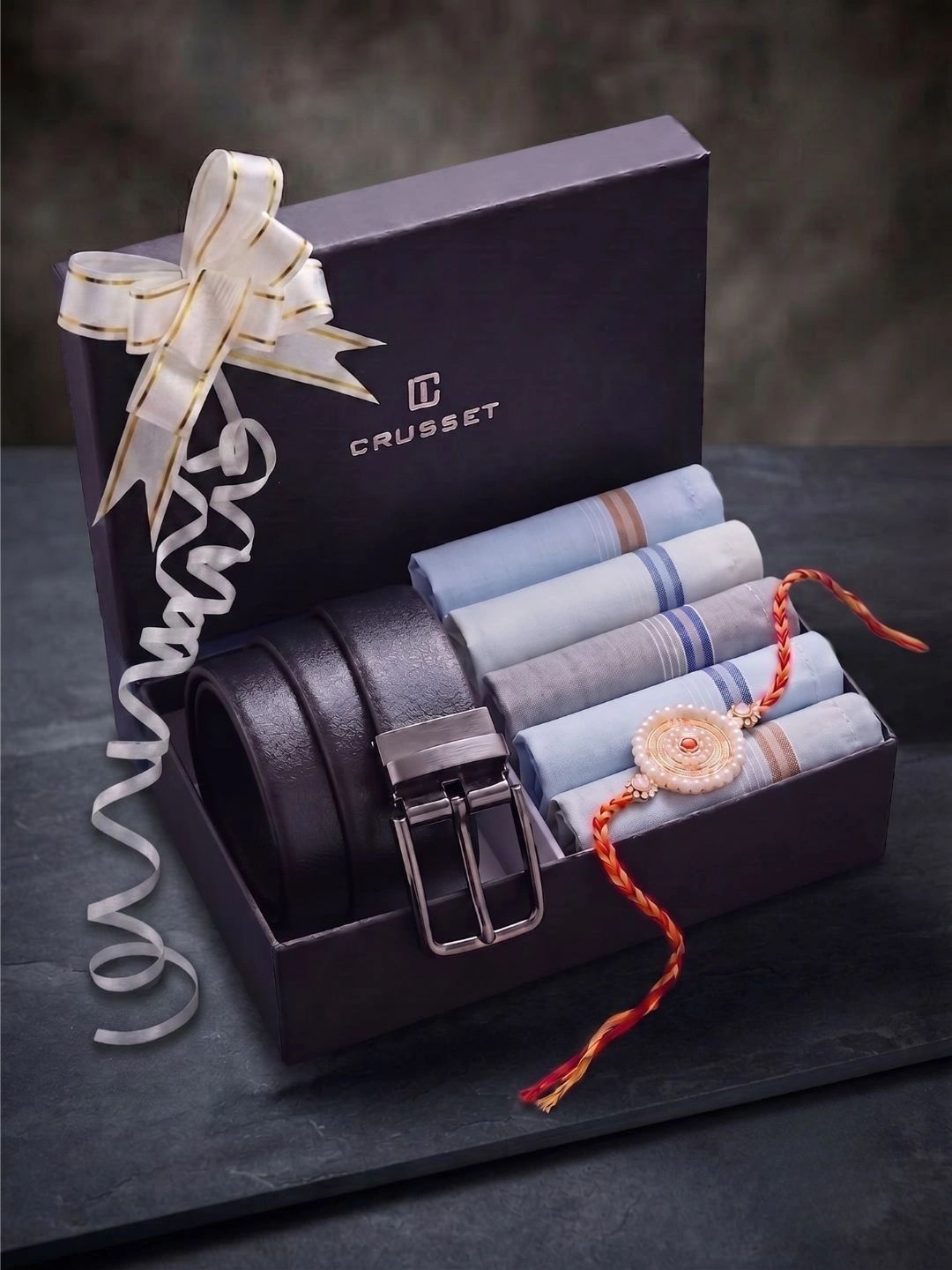 CRUSSET Men Rakhi with Belt & Handkerchief Gift Set-picture-10