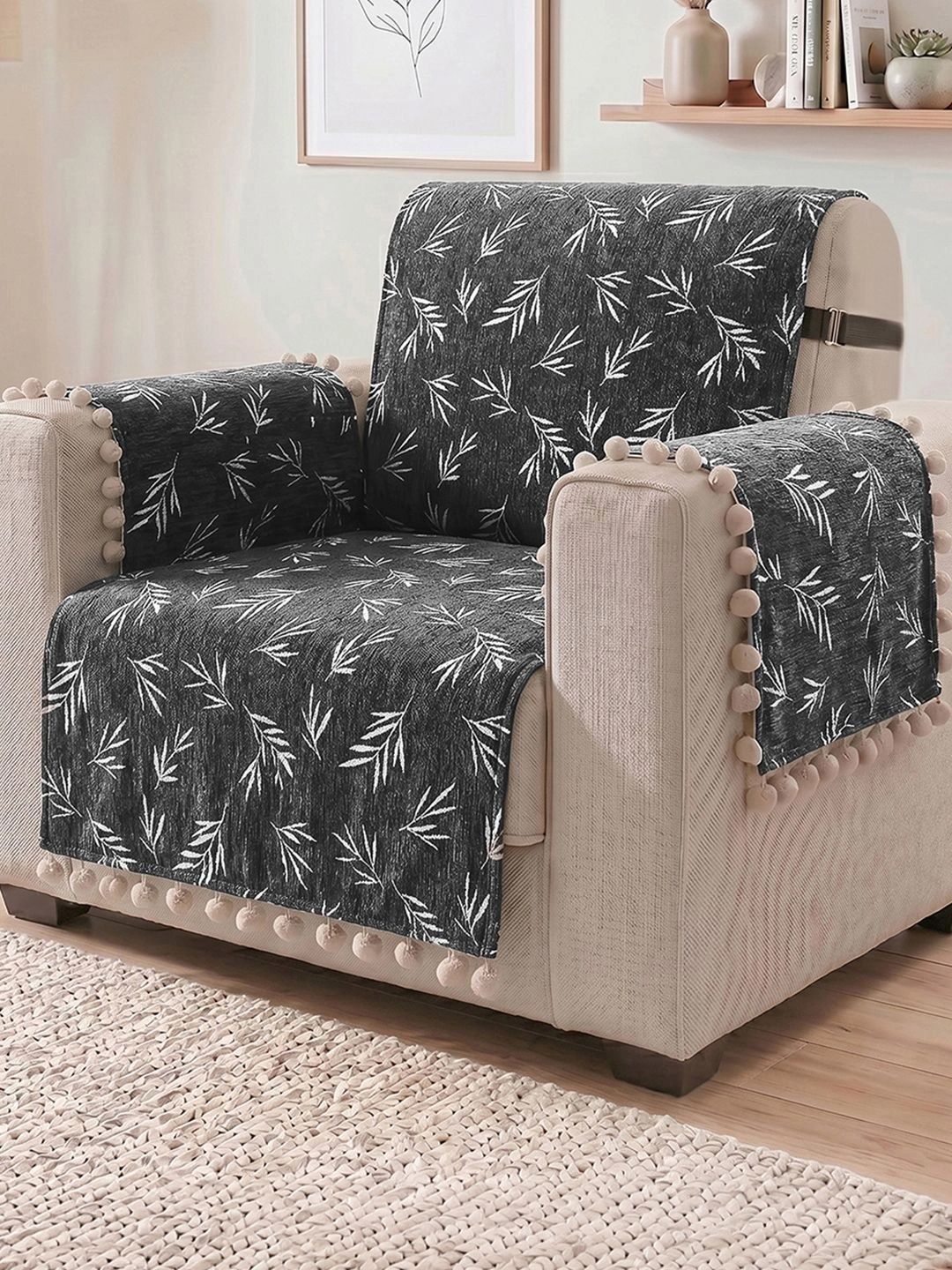 Story@home Grey Printed 4 Piece Sofa Cover With Arms-picture-44