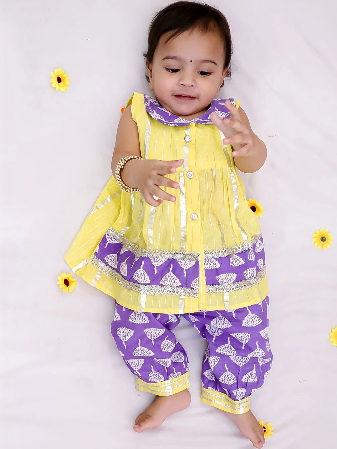KID1 Girls Ethnic Motifs Printed Regular Pure Cotton Kurta with Harem Pants-picture-8