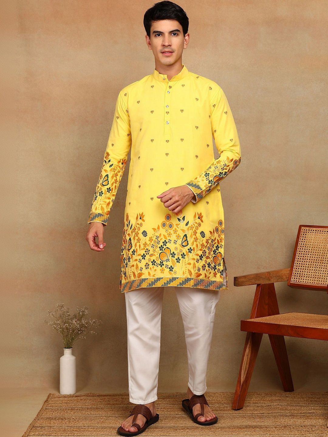 House Of Sanskruti Men Floral Printed Jacquard Kurta-picture-51