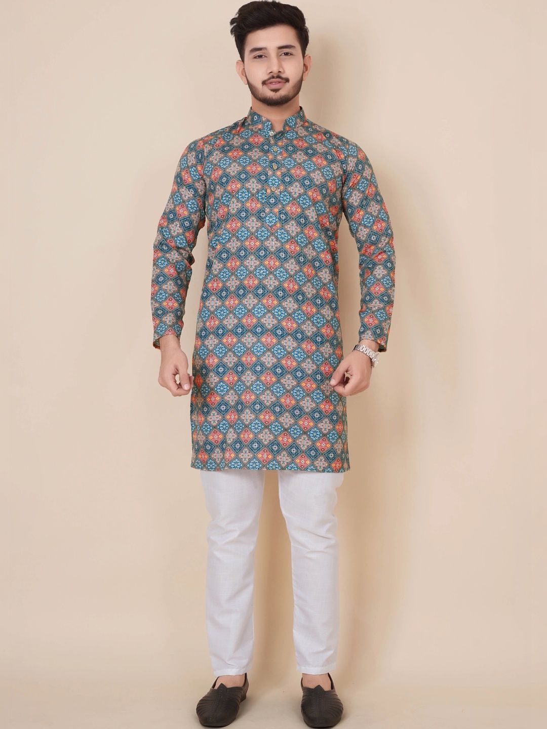 Moda Rapido Men Geometric Printed Handloom Kurta-picture-52