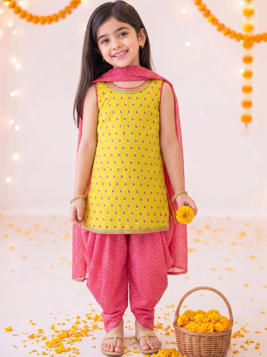 Campana Girls Paisley Printed Regular Gotta Patti Pure Cotton Kurti with Dhoti Pants & With Dupatta-picture-34