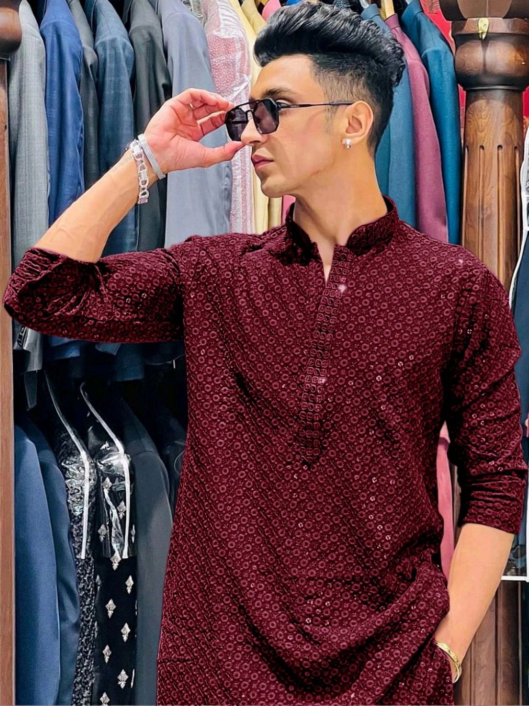 Moda Rapido Men Ethnic Motifs Embellished Sequinned Handloom Kurta-picture-32