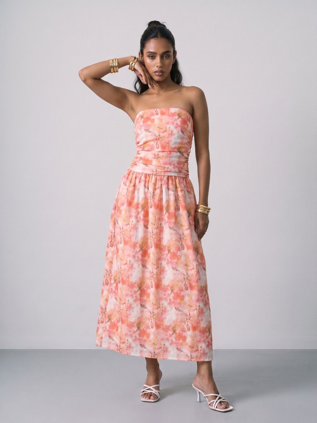 Phosphorus Strapless Floral Print Fit & Flare Midi Dress-image-20