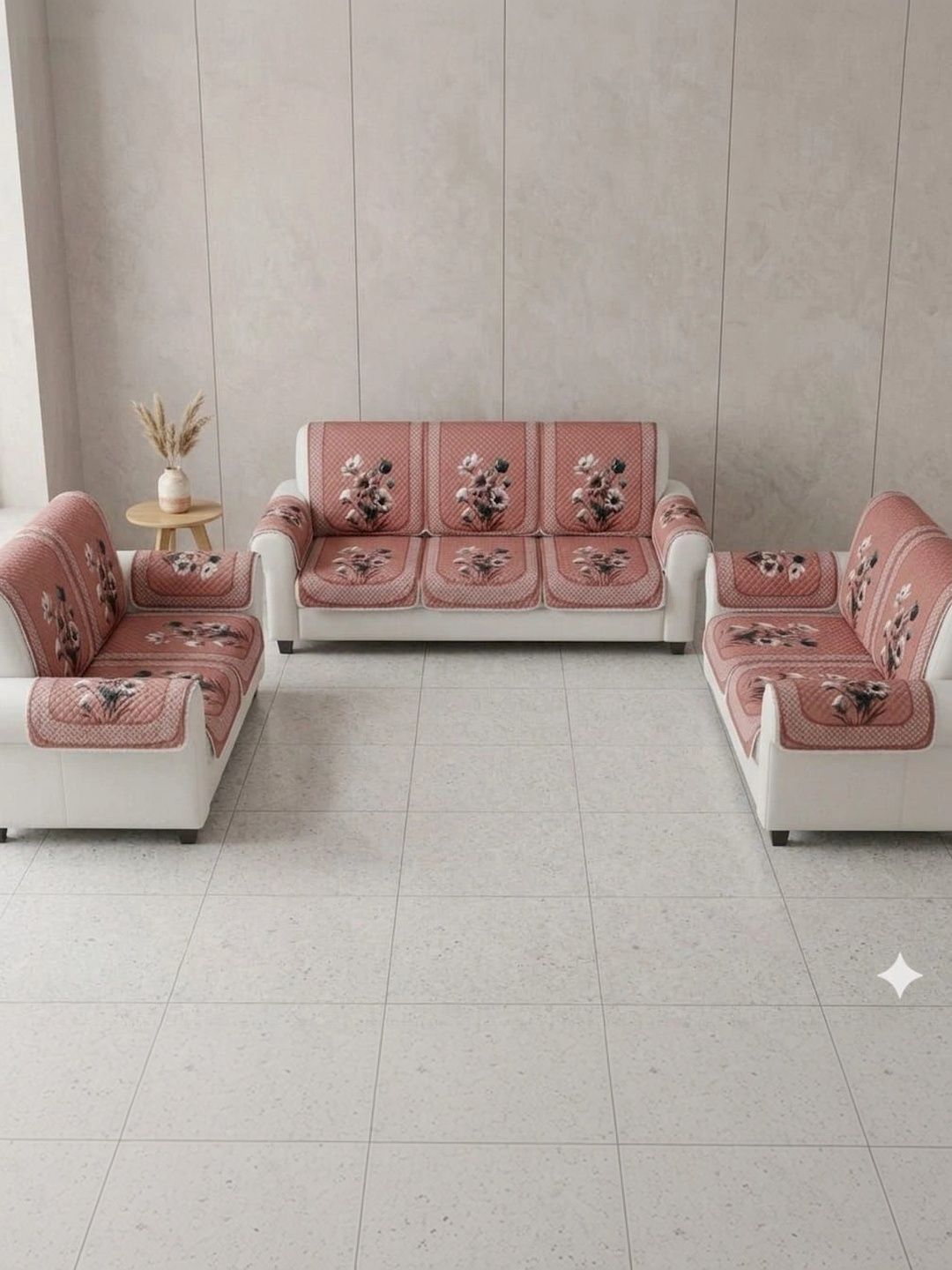 KANUM Orange Printed Viscose Rayon Blend Sofa Cover With Arms-image-48