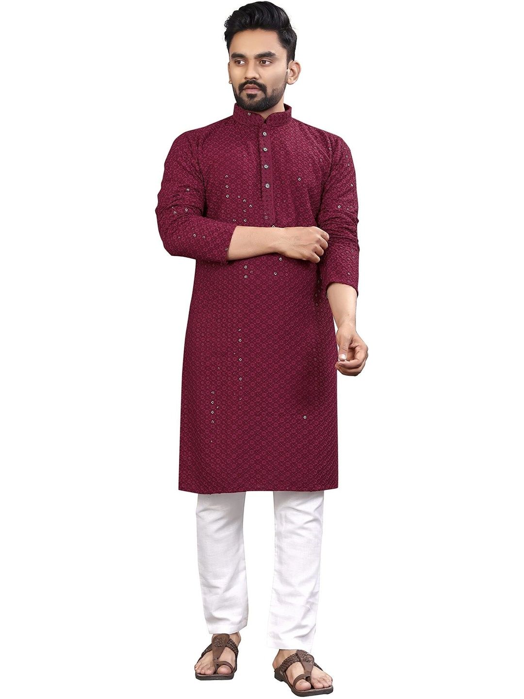 Moda Rapido Men Sequinned Handloom Kurta-picture-31