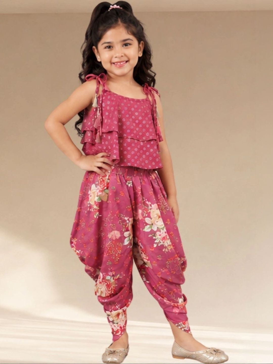 LIL DRAMA Girls Printed Top with Dhoti Pants-picture-25