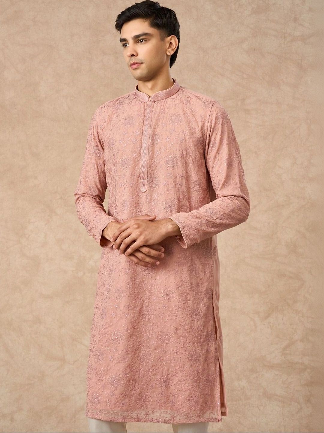 Manyavar Men Floral Embroidered Regular Thread Work Kurta with Pyjamas-picture-24