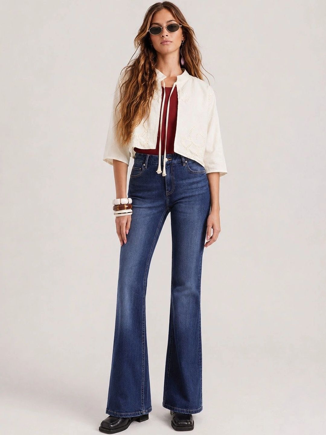 Roadster Women Crop Open Front Jacket with Embroidered-picture-14