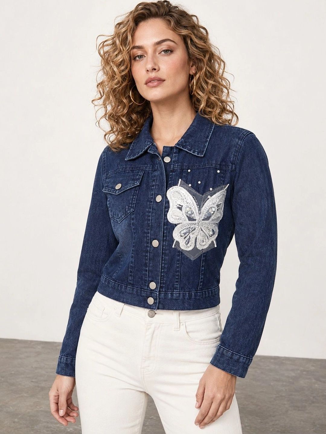 Muhuratam Women Crop Denim Jacket with Embroidered-picture-54