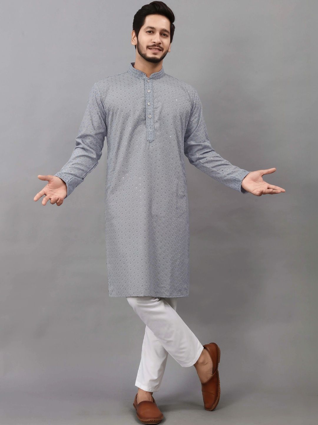 Moda Rapido Men Embellished Sequinned Handloom Kurta-picture-25