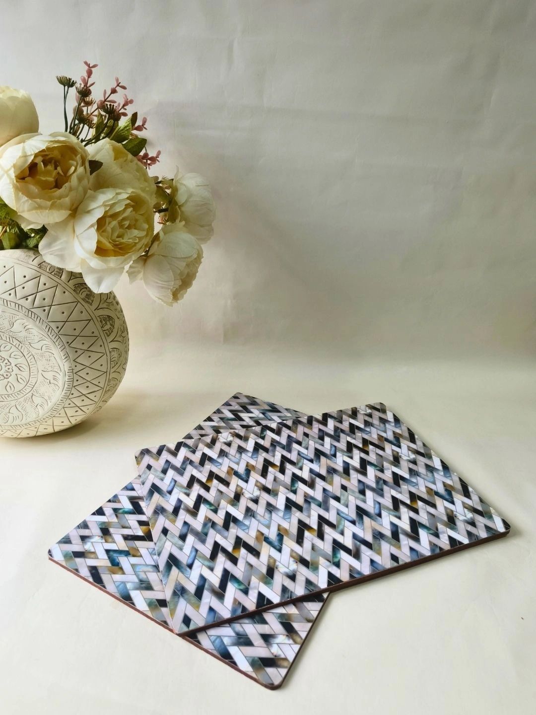 THE HOME CO. 2-Pcs Blue & White Printed Rectangle Table Placemats-picture-23