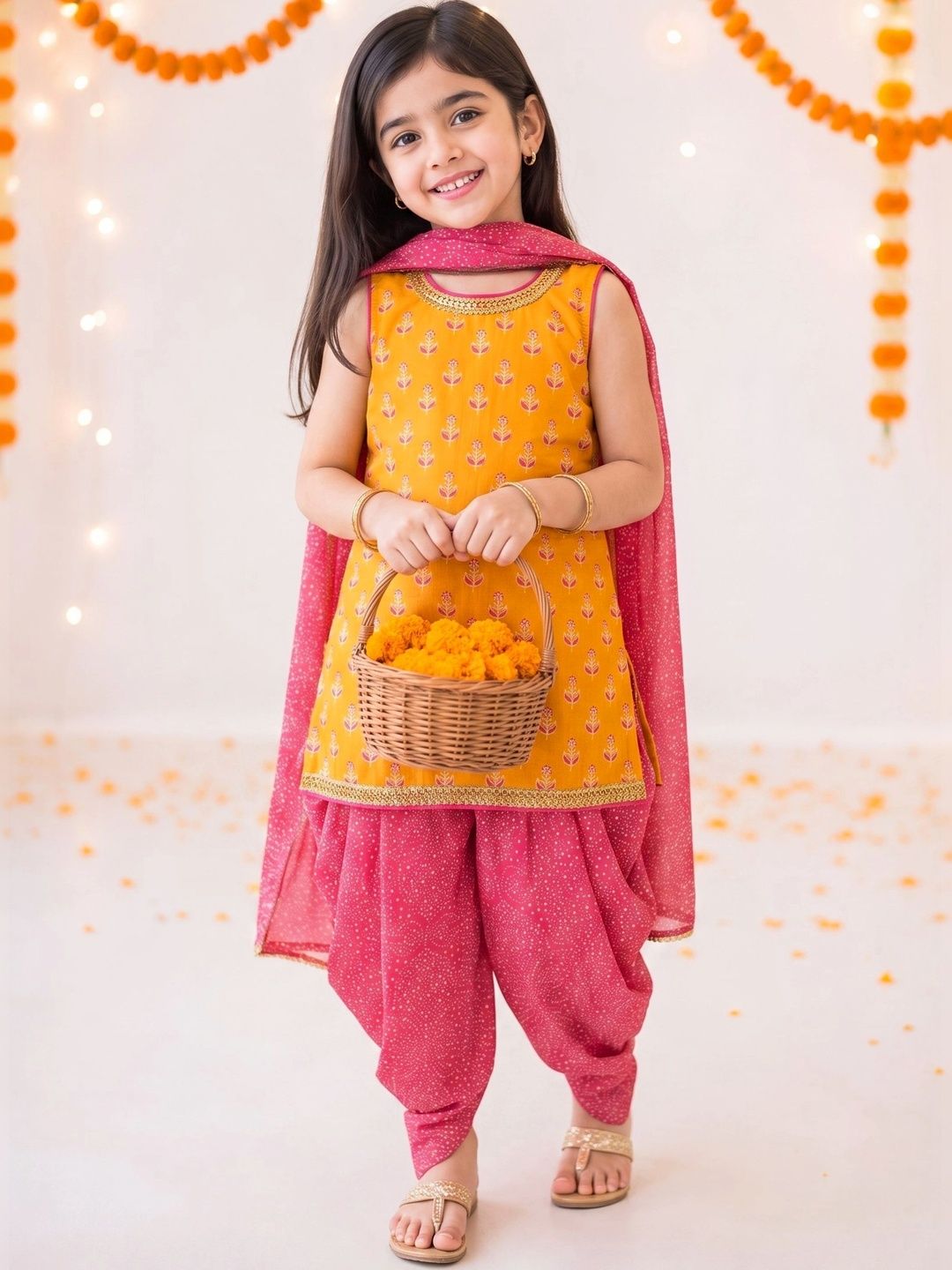 Campana Girls Ethnic Motifs Printed Regular Gotta Patti Pure Cotton Kurta with Patiala & With Dupatta-picture-38