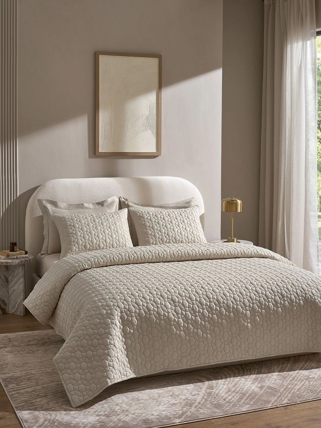 SANSAAR A DDECOR BRAND LIVE CONSCIOUSLY Beige Geometric Cotton 3 Piece Double Extra Large Superfine Bedding Bedding Set-picture-18