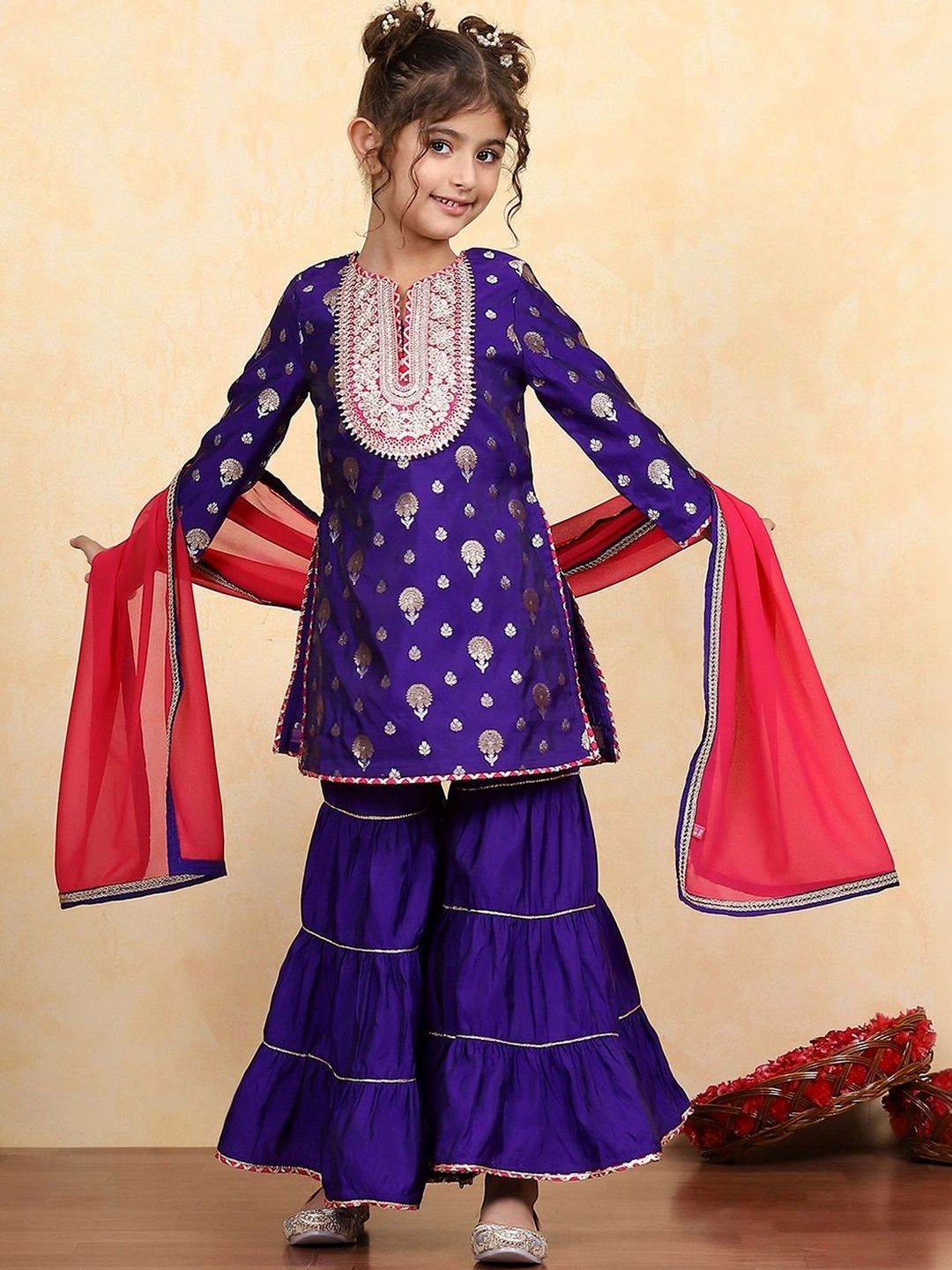 Biba Girls Ethnic Motifs Printed Regular Thread Work Kurta with Sharara & With Dupatta-picture-23