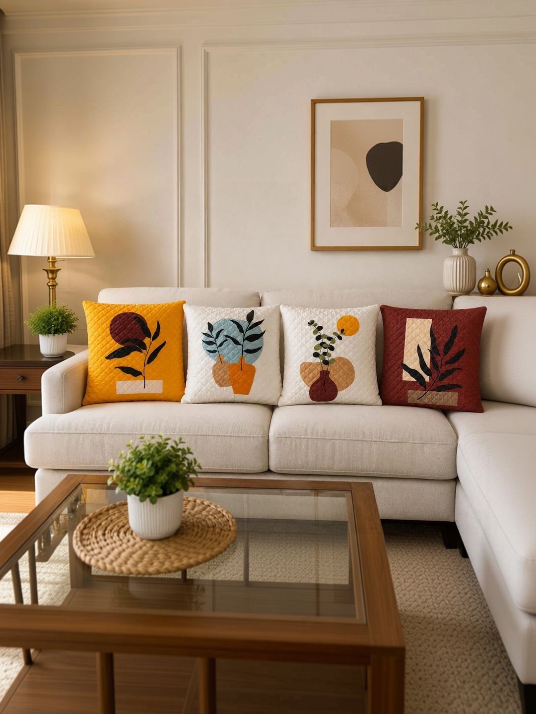 BALLEY Brown Set of 4 Abstract Velvet Square Cushion Covers-image-35