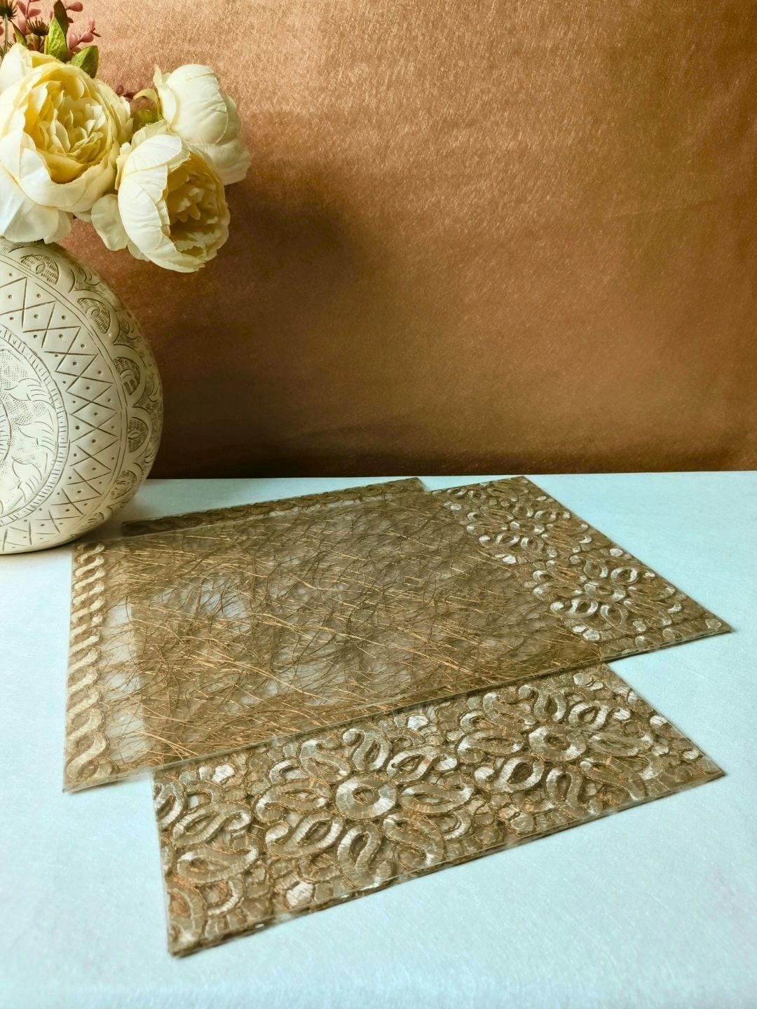 THE HOME CO. 2 Pcs Beige Printed Rectangle Table Placemats-picture-36