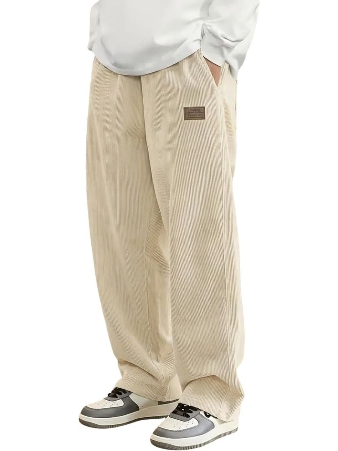 Fifth U Men Striped Relaxed Straight Leg Easy Wash Corduroy Trousers-picture-15