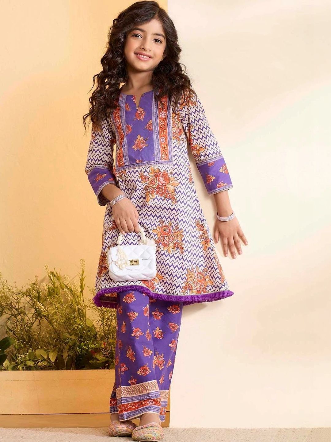 Biba Girls Floral Printed Regular Pure Cotton Kurta with Palazzos-picture-48