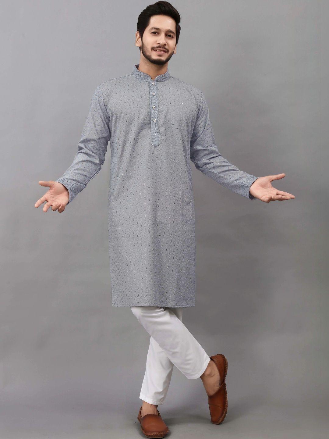 Moda Rapido Men Embellished Sequinned Handloom Kurta-picture-42