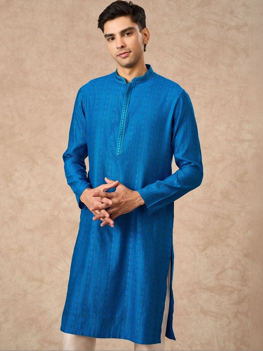 Manyavar Men Ethnic Motifs Regular Thread Work Kurta with Trousers-picture-40