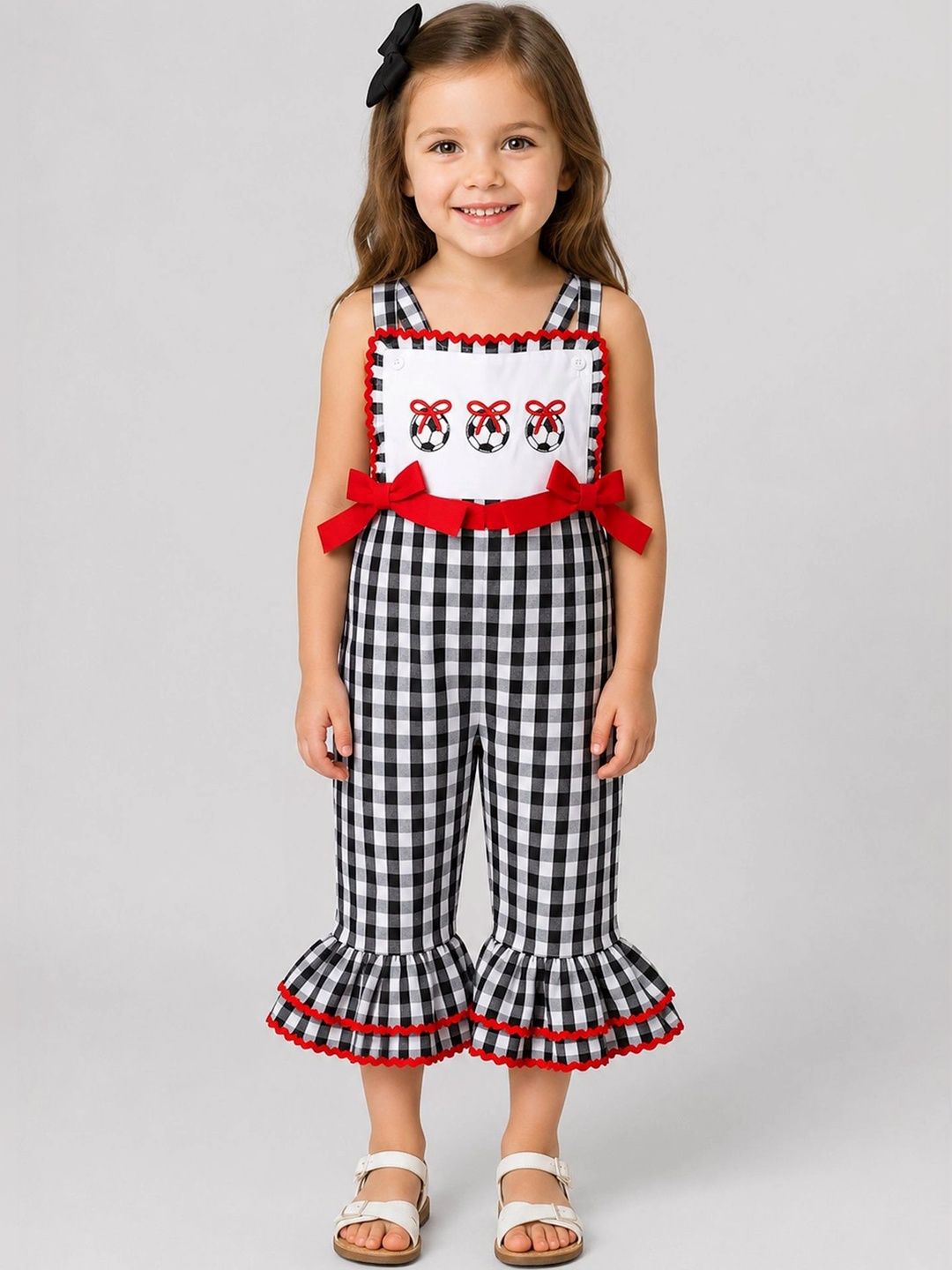 LULU & SKY Girls Checked Capri Jumpsuit with Ruffles-picture-7