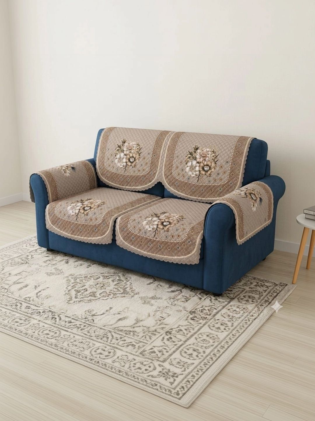 KANUM Pink Printed Viscose Rayon Blend Sofa Cover With Arms-picture-13