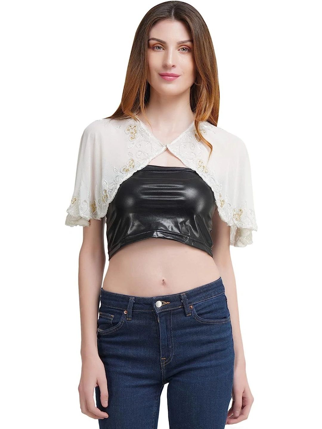 AOL Women Party Embroidered Crop Shrug-image-48