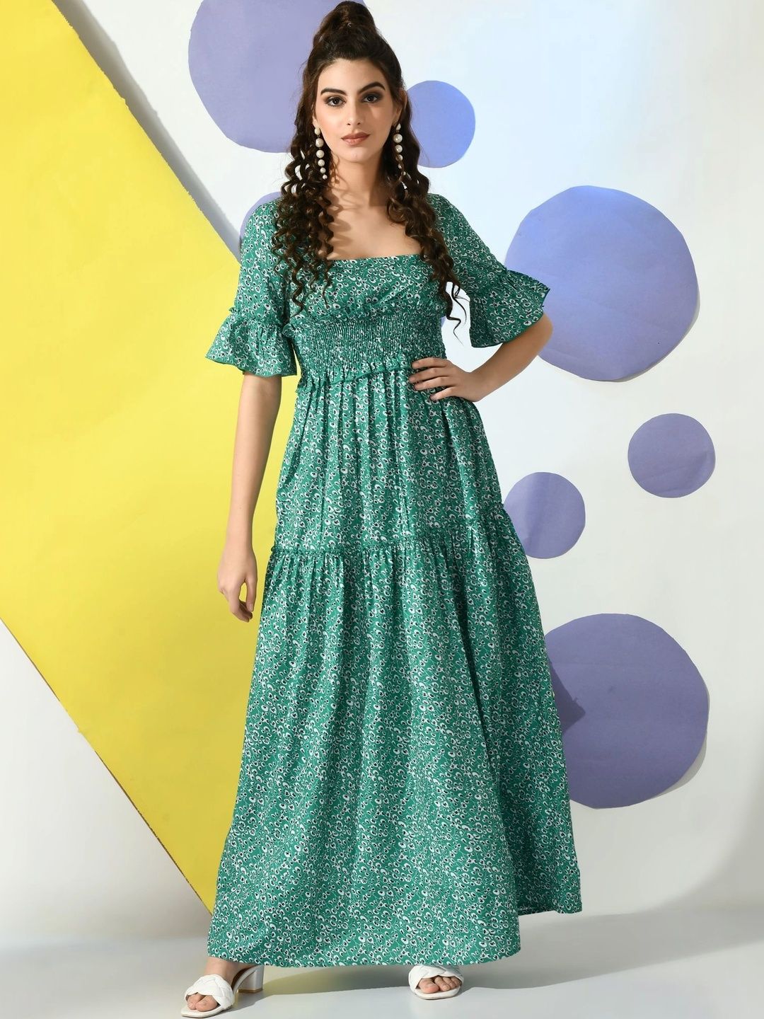 Neon Femme Floral Print Flared Sleeve A-Line Maxi Dress-picture-43