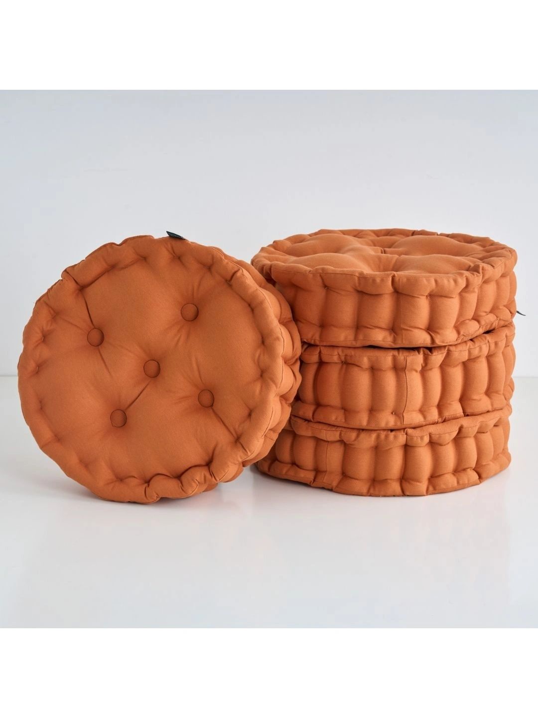 SKANDA FAB 4-Pcs Camel Brown Pure Cotton Round Breathable Cushions-picture-38