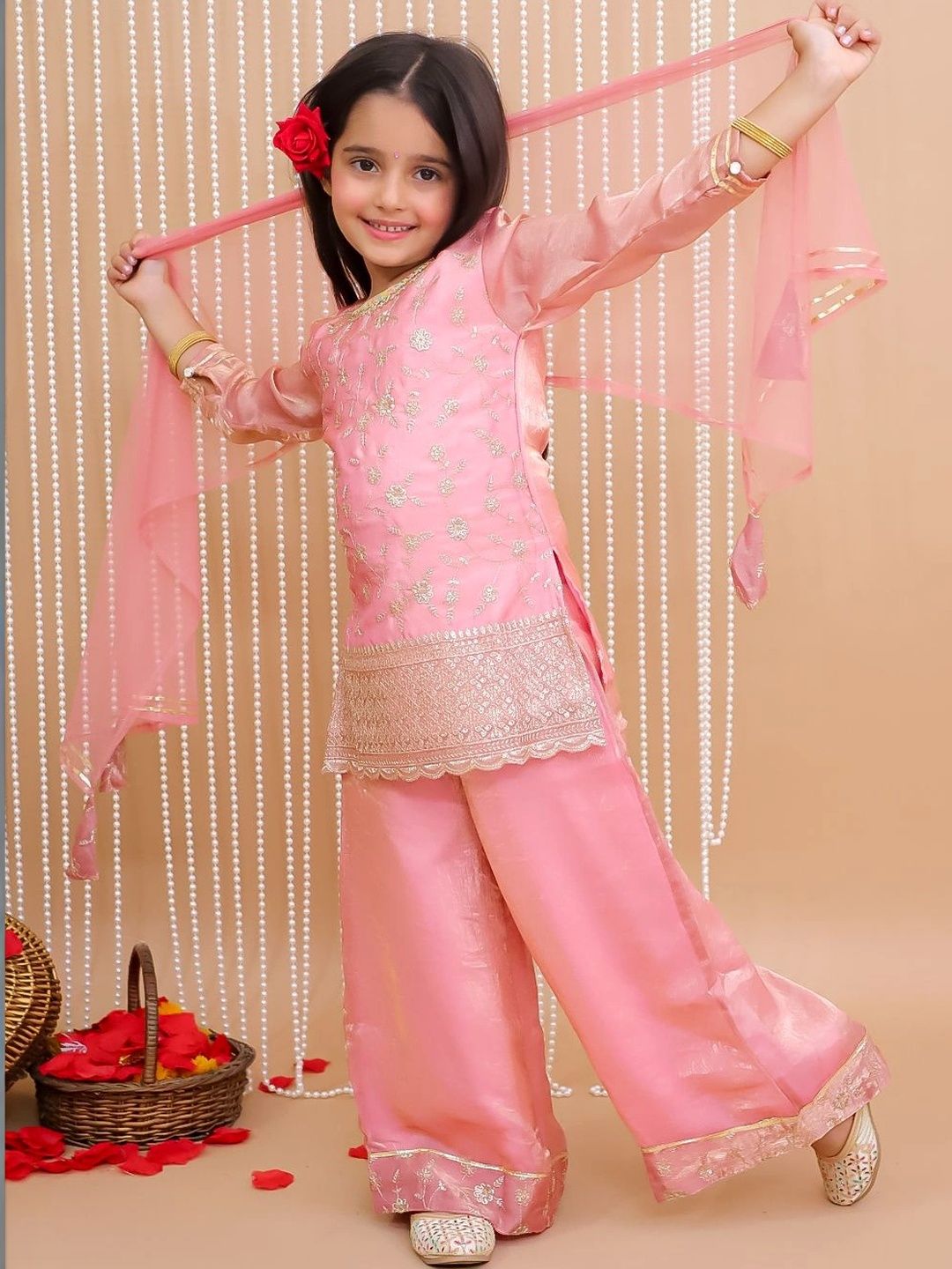 KID1 Girls Ethnic Motifs Embroidered Regular Kurta with Palazzos & With Dupatta-picture-10
