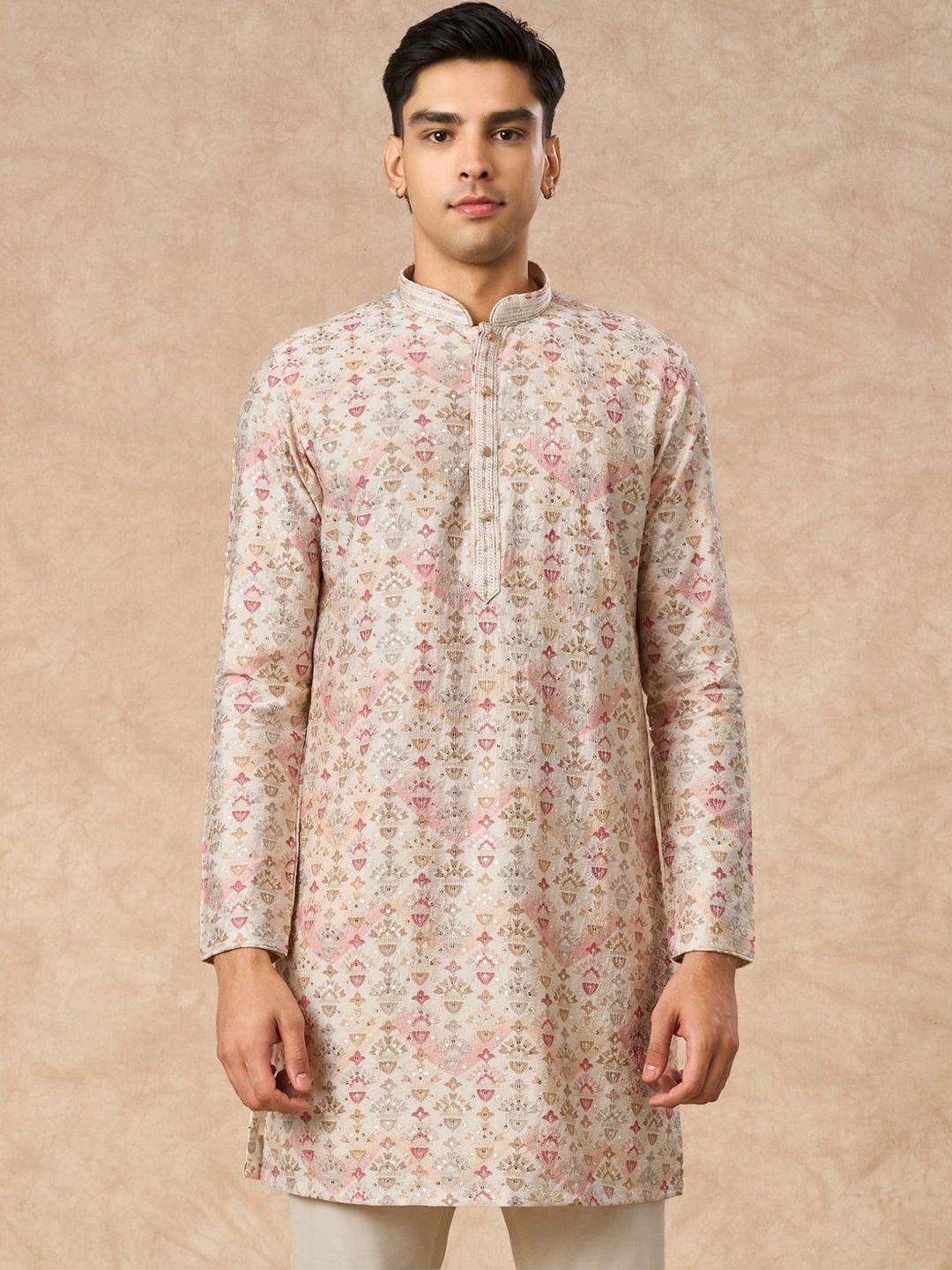 Manyavar Men Ethnic Motifs Embroidered Regular Sequinned Kurta with Trousers-picture-26