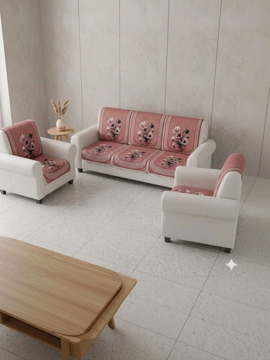 KANUM Orange & Pink Viscose Rayon Blend Sofa Cover Without Arms-picture-38