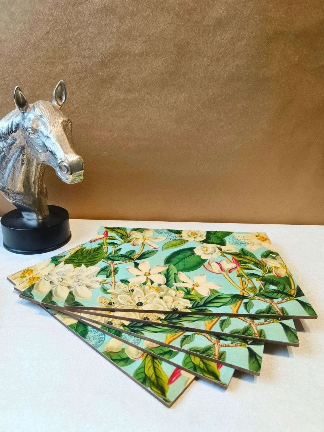 THE HOME CO. 5 Pcs Green Printed Rectangle Table Placemats-picture-51