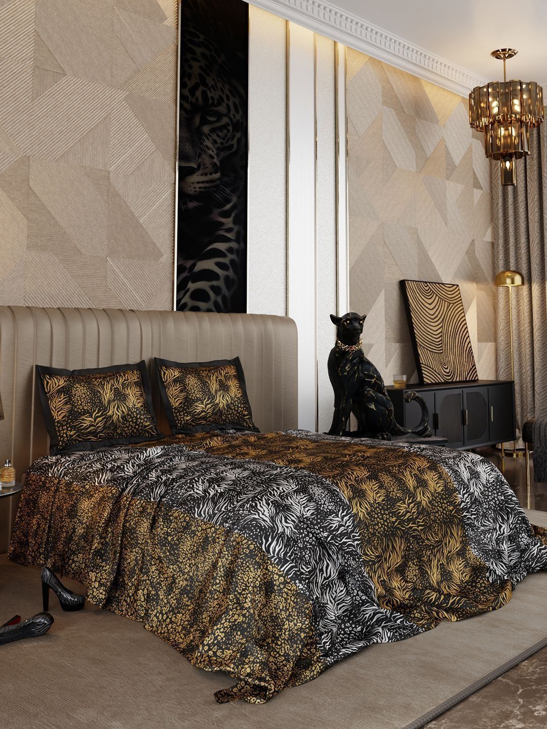 Stoa Paris Brown & Gold-Toned Solid Cotton 1 Piece Double Extra Large Regular Bedding Set-image-10
