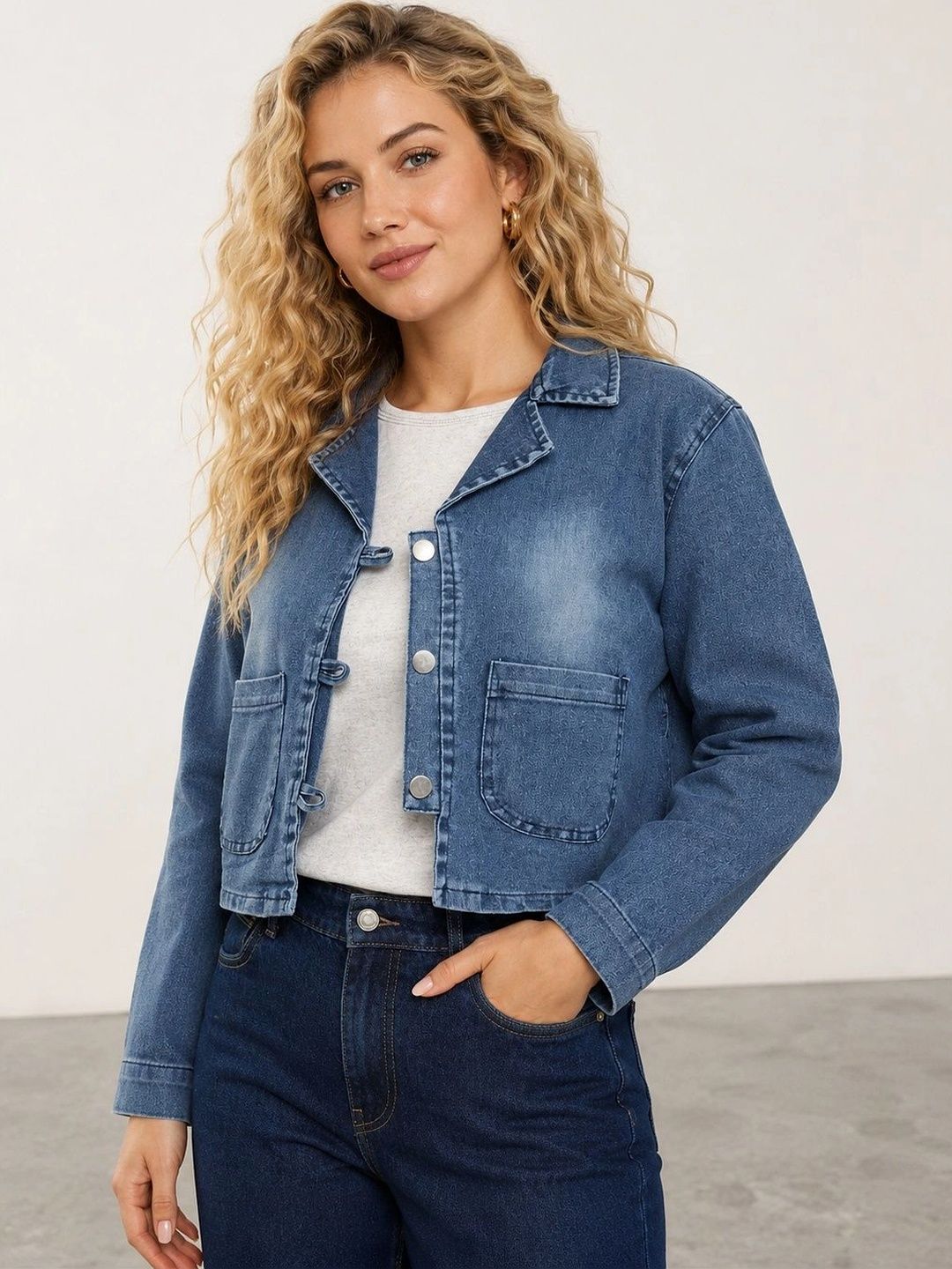 Muhuratam Women Washed Crop Denim Jacket-image-24