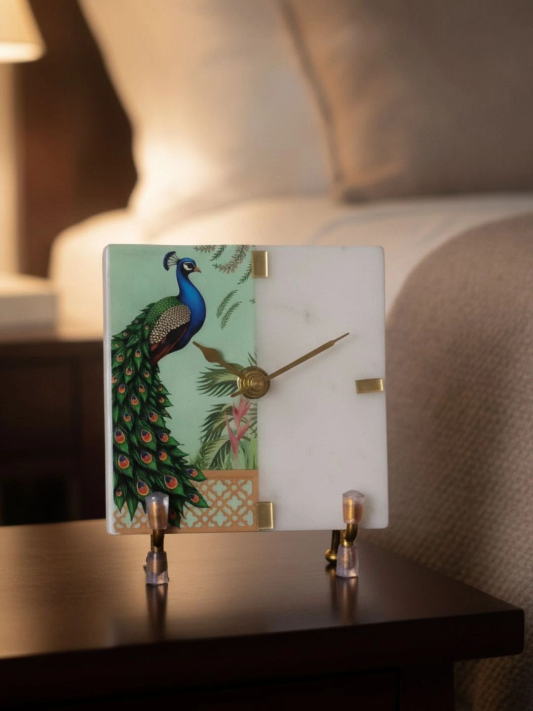 HOMEARTE White Printed Table Clock-image-2