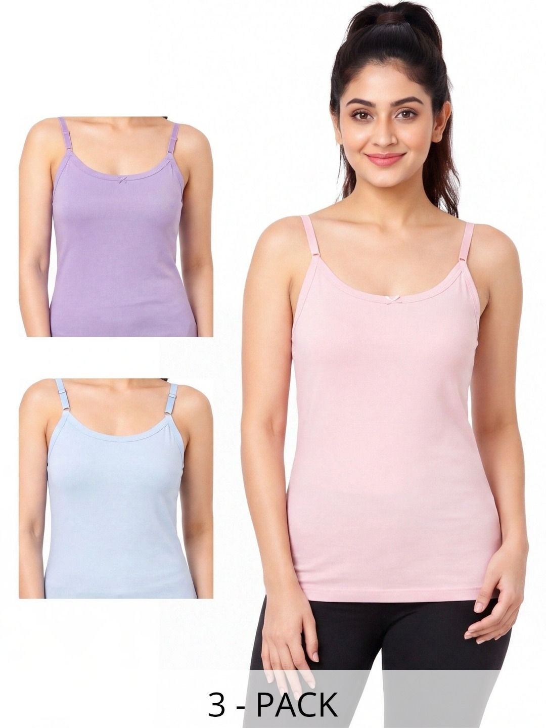 OPEX Pack Of 3 Cotton Non Padded Camisoles-picture-9