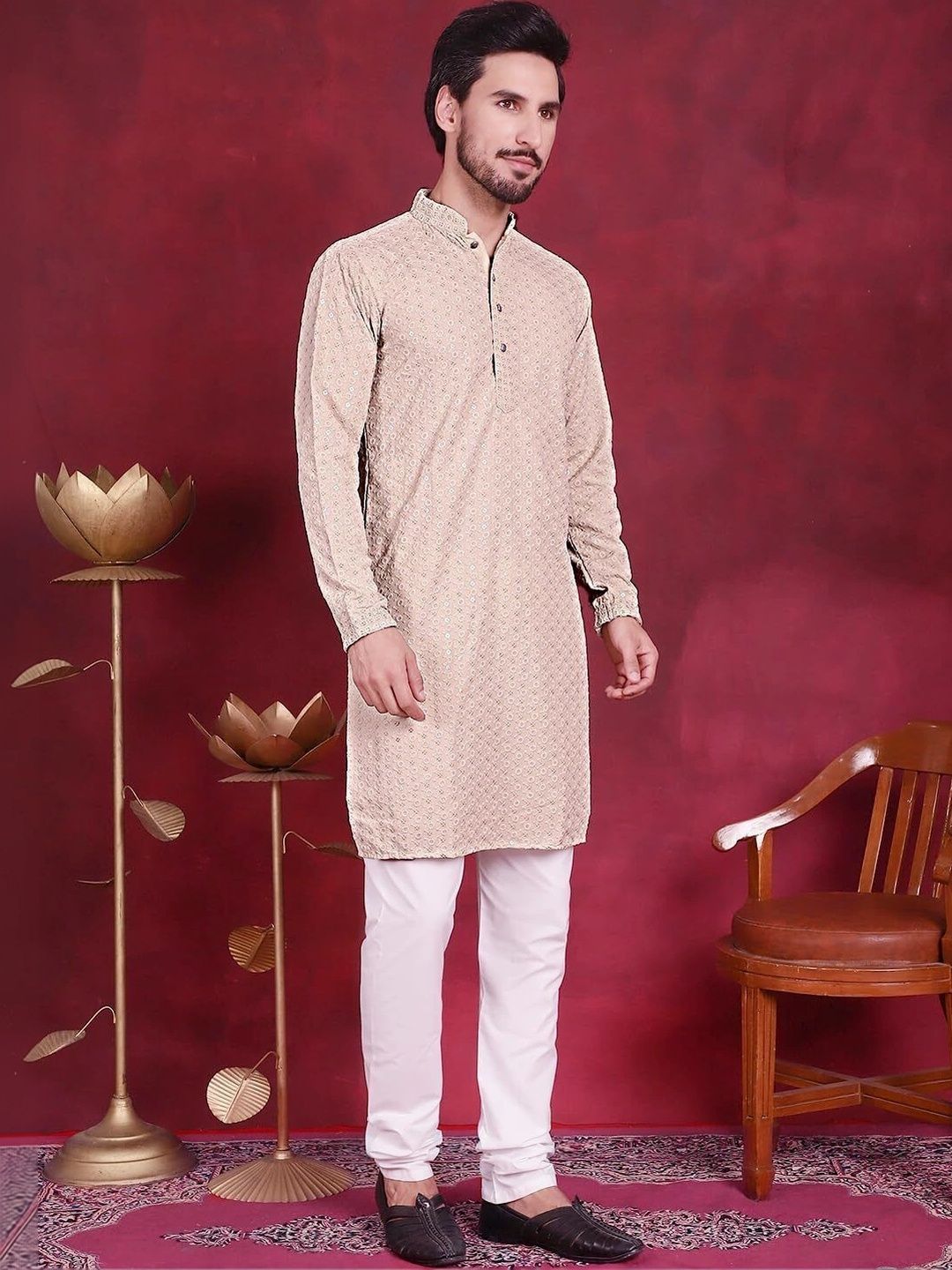 Moda Rapido Men Ethnic Motifs Embroidered Regular Thread Work Kurta with Pyjamas-picture-27