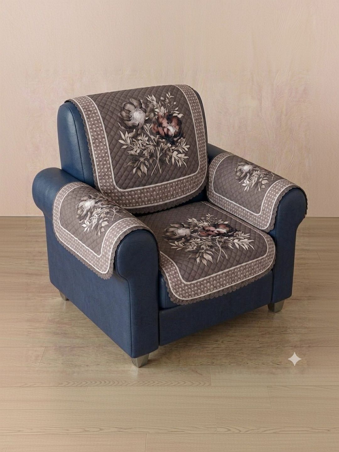 KANUM Cream-Coloured Printed Viscose Rayon Blend 4 Piece Sofa Cover With Arms-picture-42