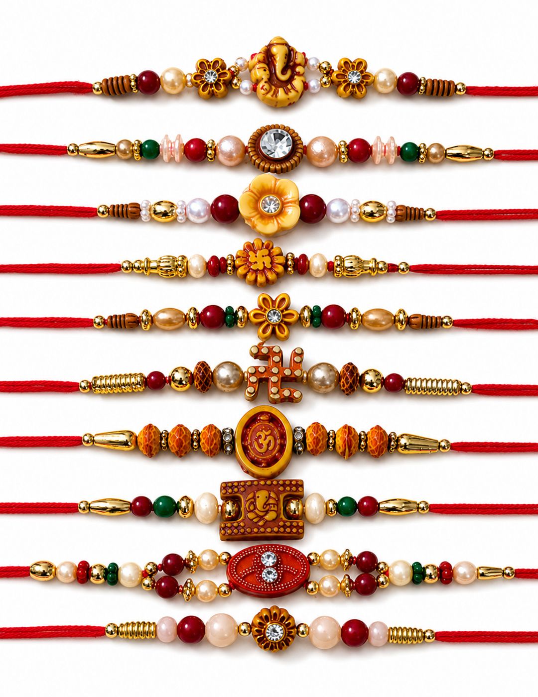 SZN Set Of 10 Multicolor Designer Thread Rakhi With Roli Chawal Chandan Mishri-picture-52