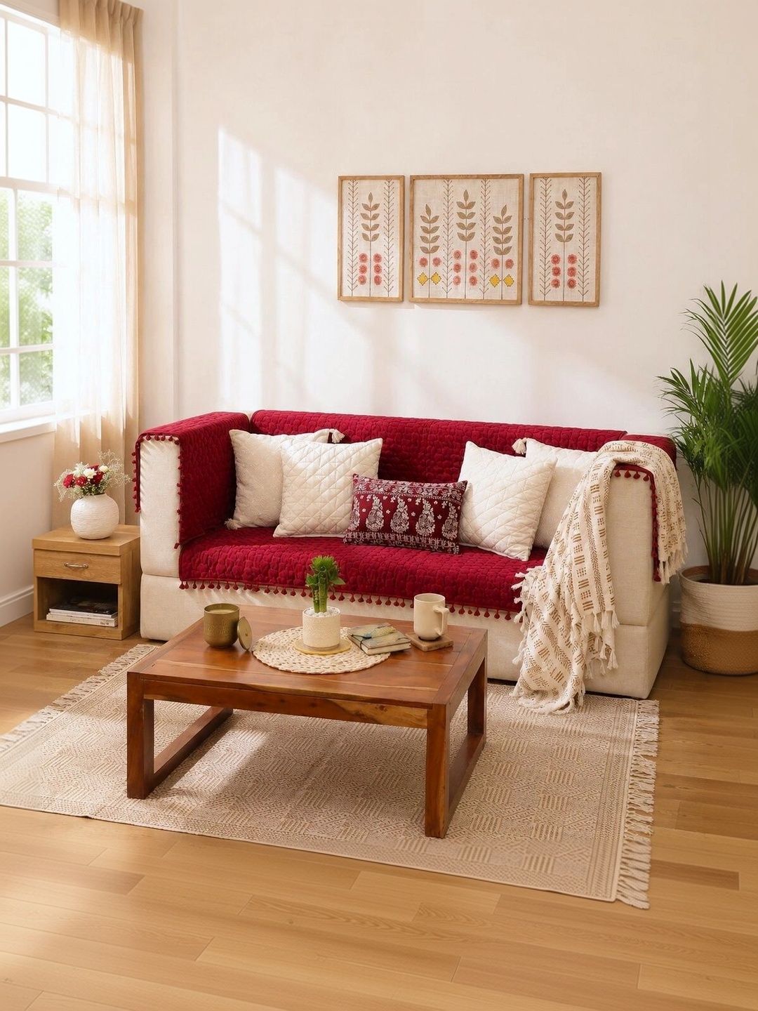 eyda Maroon Sofa Cover With Arms-picture-13
