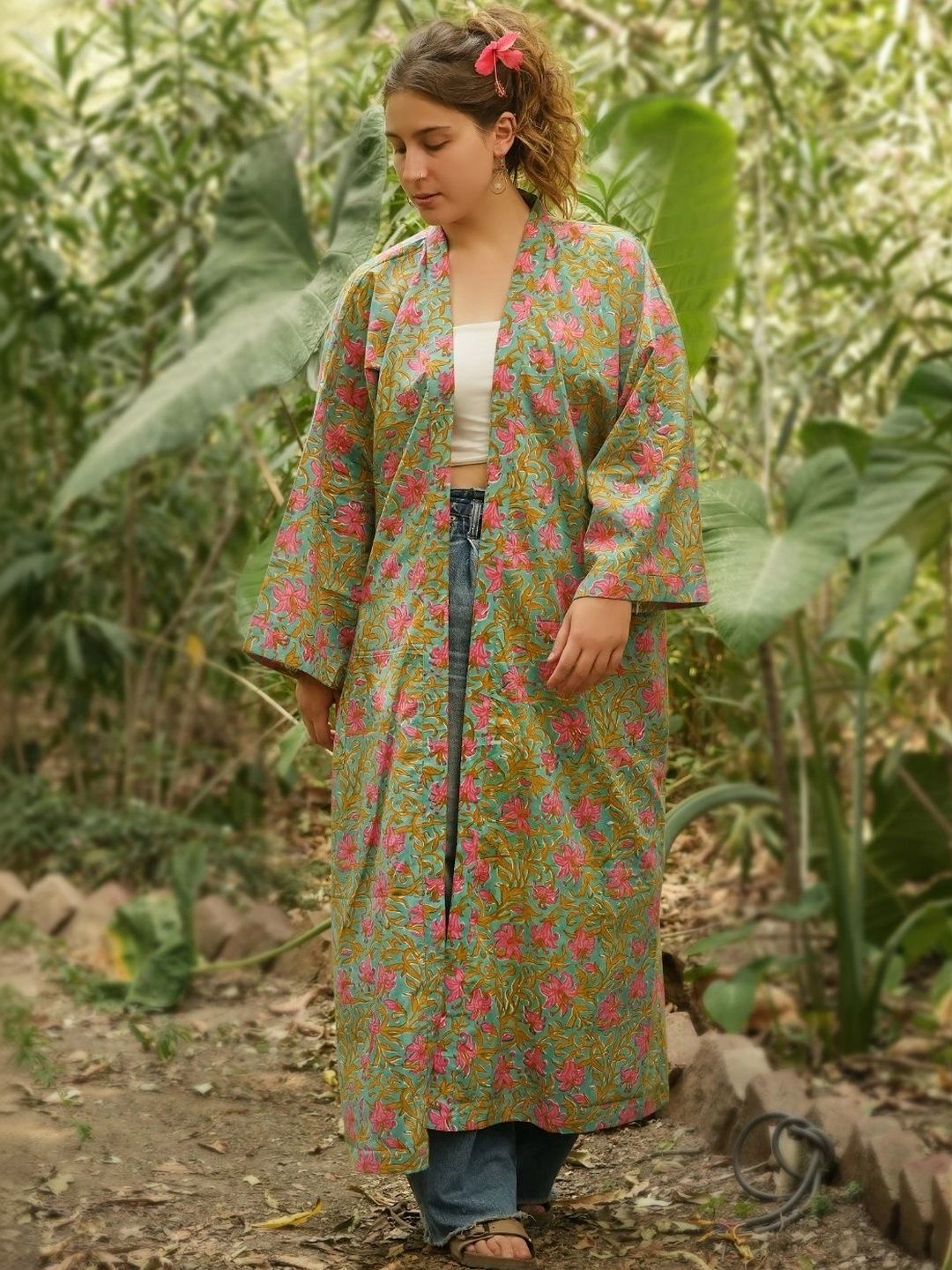 Nilam India Women Block Printed Cotton Longline Shrug-image-44