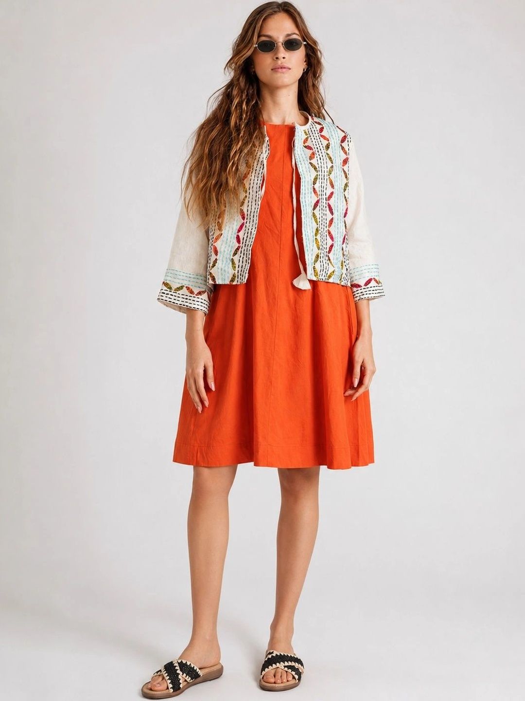 Roadster Women Crop Open Front Jacket with Embroidered-picture-16