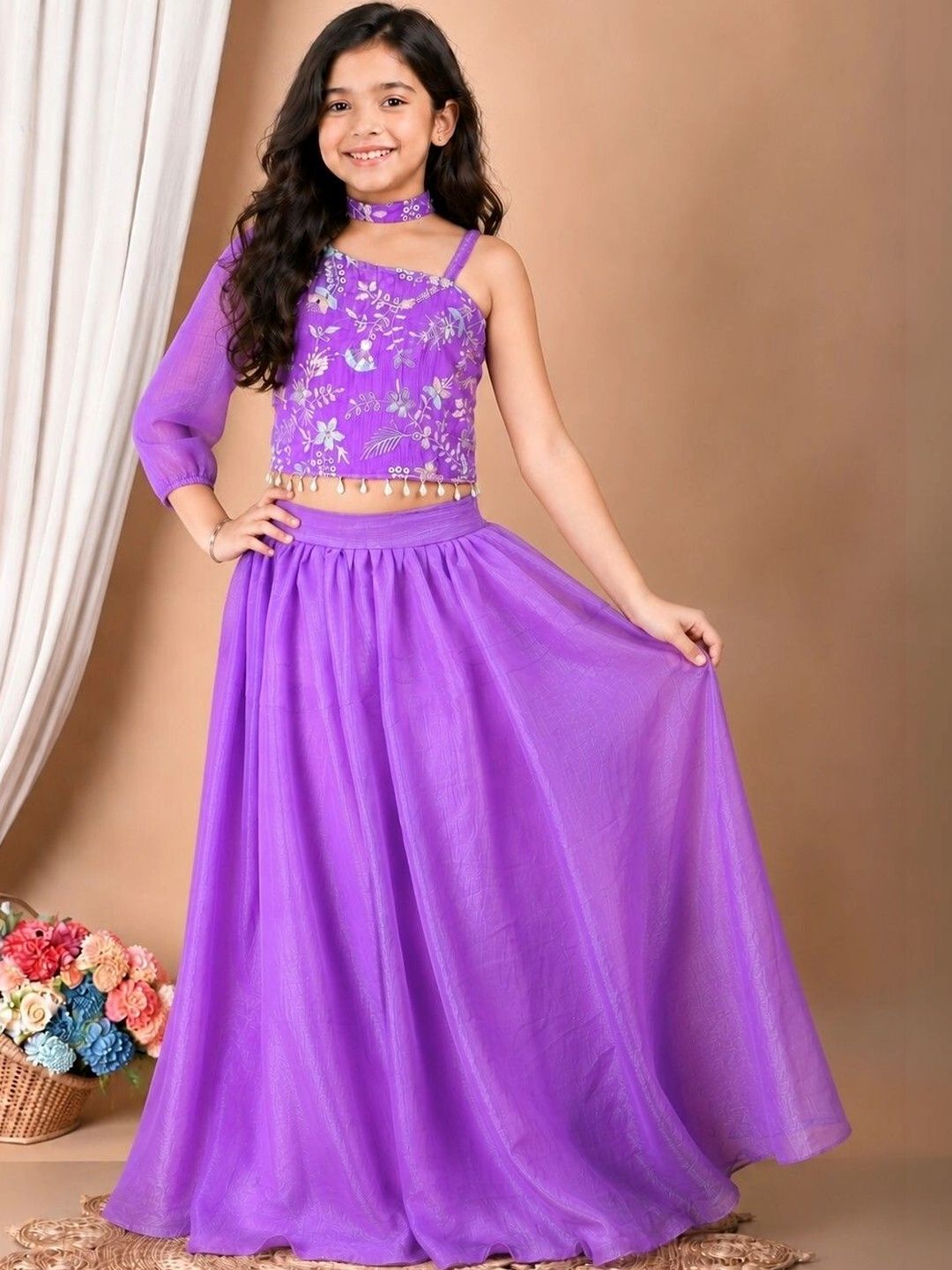 SPAMitude Girls Embroidered Thread Work Ready to Wear Lehenga &-image-31