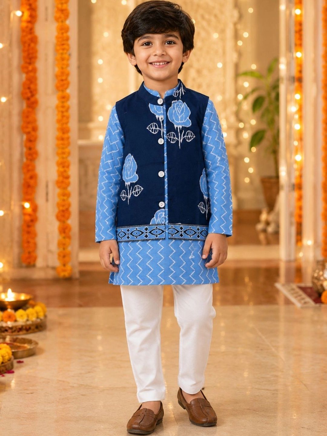 The Magic Wand Boys Printed Regular Pure Cotton Kurta with Pyjamas-picture-40