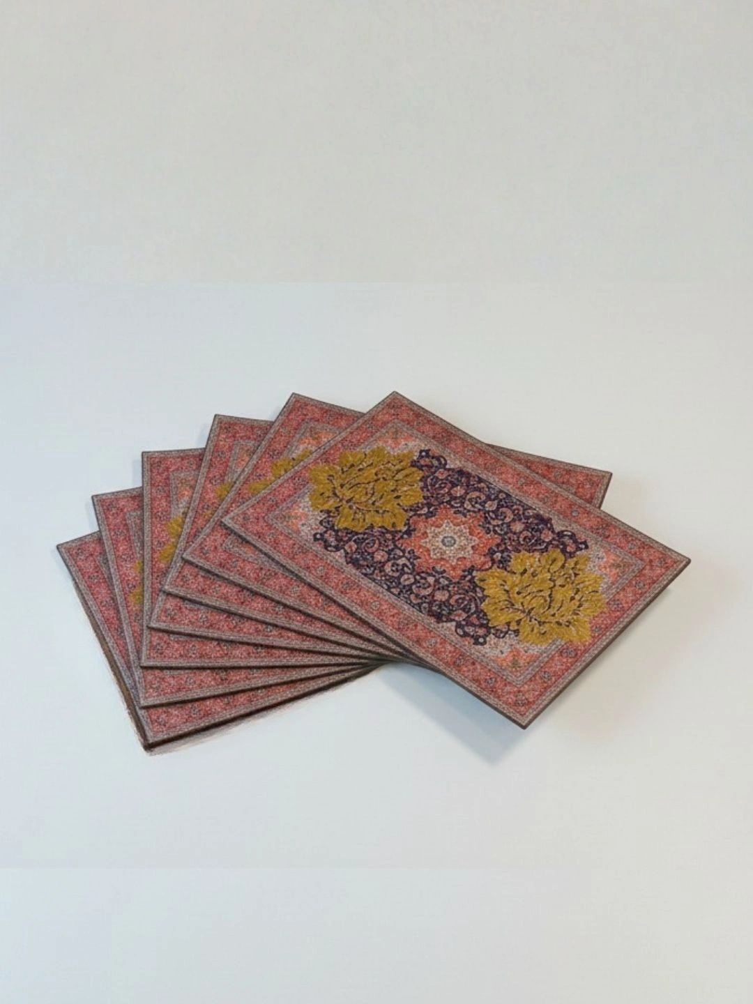 THE HOME CO. Maroon & Yellow Printed Rectangle Table Placemats-picture-54